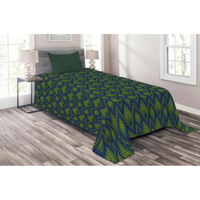 Modern & Contemporary Geometric Shapes Coverlet, Twin Bedspread + 1 Sham