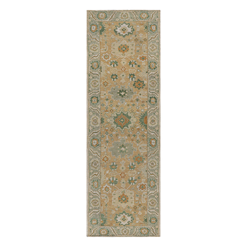 Handmade Silk and Wool Geometric Area Rug, Runner 3' x 8'