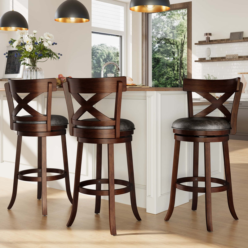 Tabouret de bar rotatif 30 po Danazia, 4, Cerisier foncé / fondant, Tabouret de bar (siège d’une hauteur de 30 po)