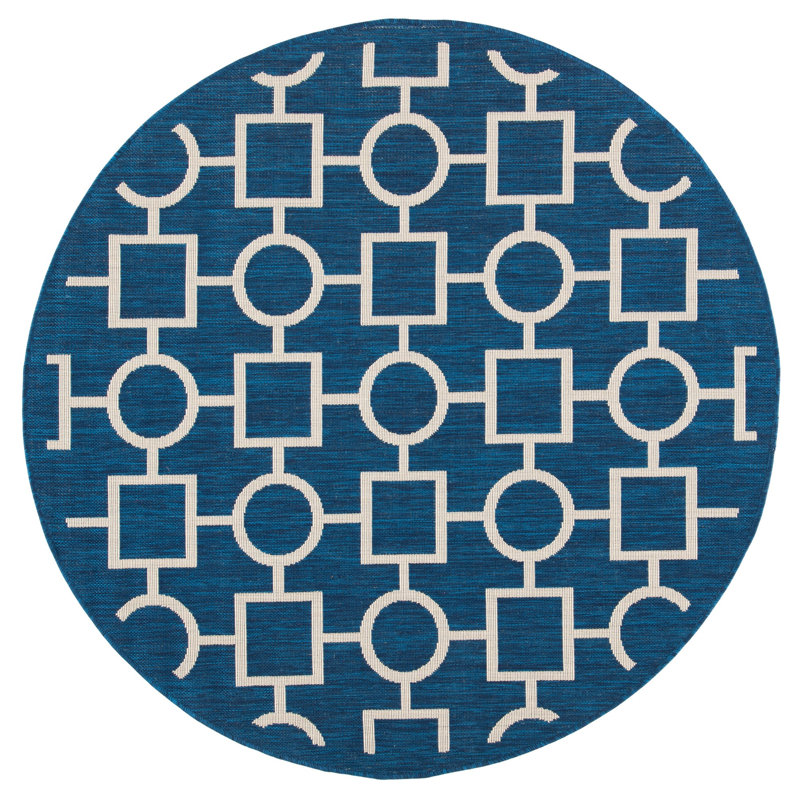 Arneshia Cotton Blue/Beige Area Rug, Round 5'3"