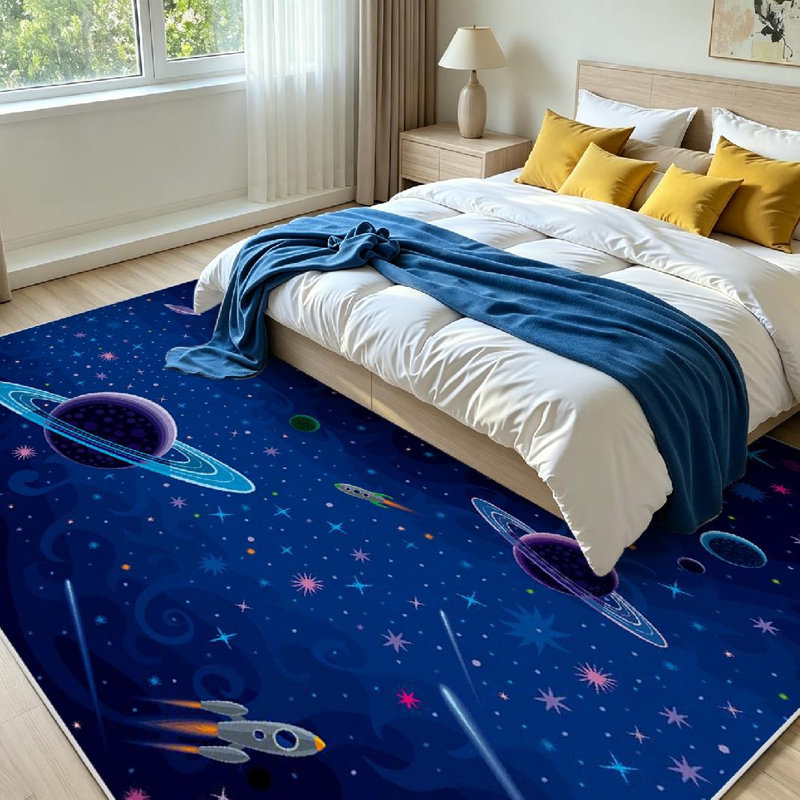 Tapis d'intérieur clair Rocket Cosmic Space Rocket, Rectangle 79 po x 118 po