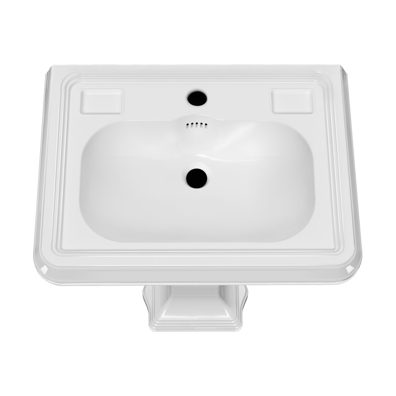 Lavabo sur pied traditionnel de 29 po avec grand bol rectangulaire, rebords de savon doubles et trop-plein Whitehaus Collection