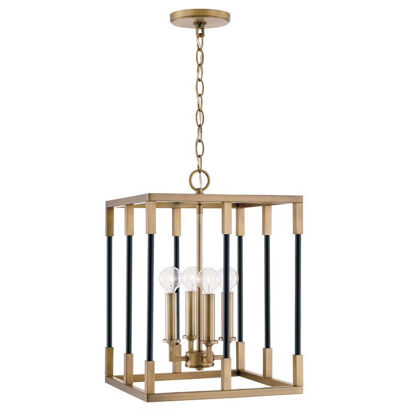 4 - Light Lantern Pendant, Aged Brass/Black