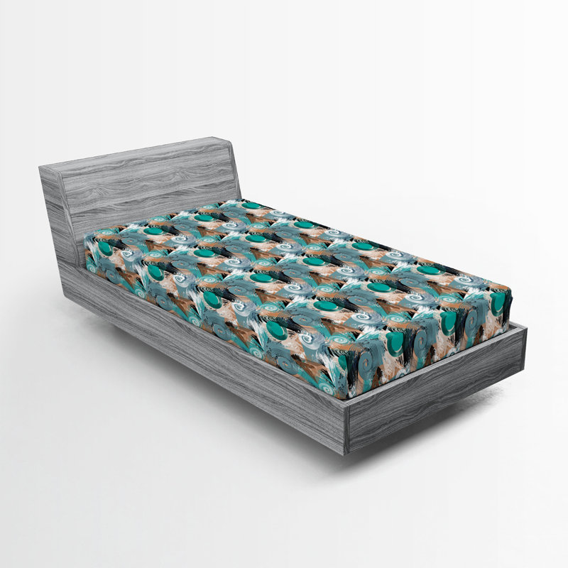 Drap-housse Ambesonne, Drap-housse simple TG, Bleu sarcelle, chameau, bleu cadet / géométrique
