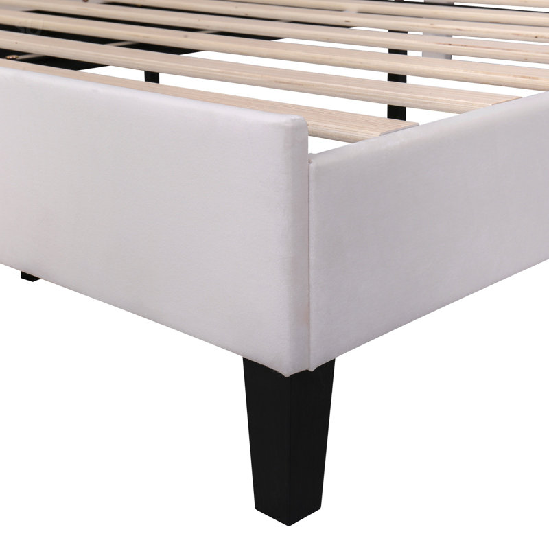 Lit plateforme tapissier pleine grandeur avec tête de lit en velours à motif floral, aucun sommier requis, durable et élégant
