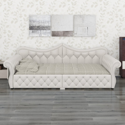 Modern Upholstered Daybed with LED and Nail Head Detailing
