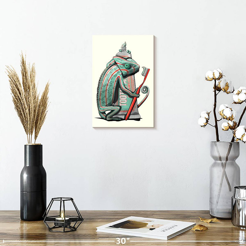 Chameleon Cleaning Teeth, 12" H x 8" W