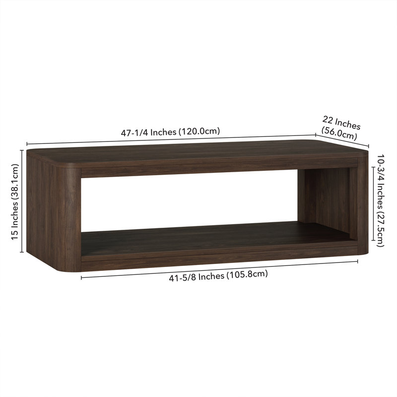 Kellan 47" Wide Rectangular Coffee Table in Grain, Brown