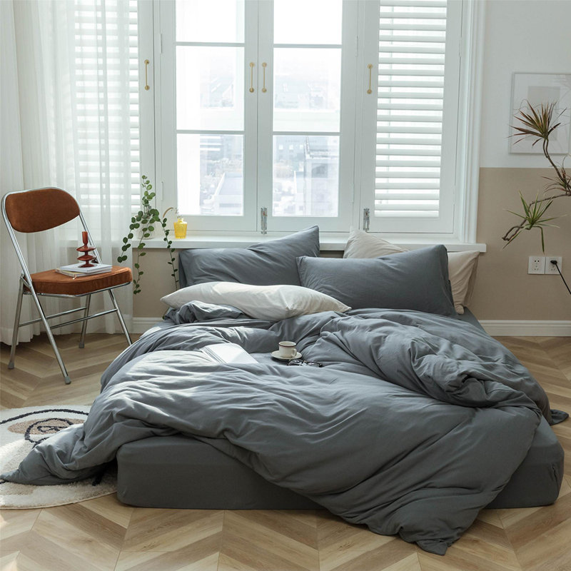 Ensemble de housse de couette 100% coton VCLIFE, Housse de couette grand et 2 taies d'oreiller stan, Dark Grey