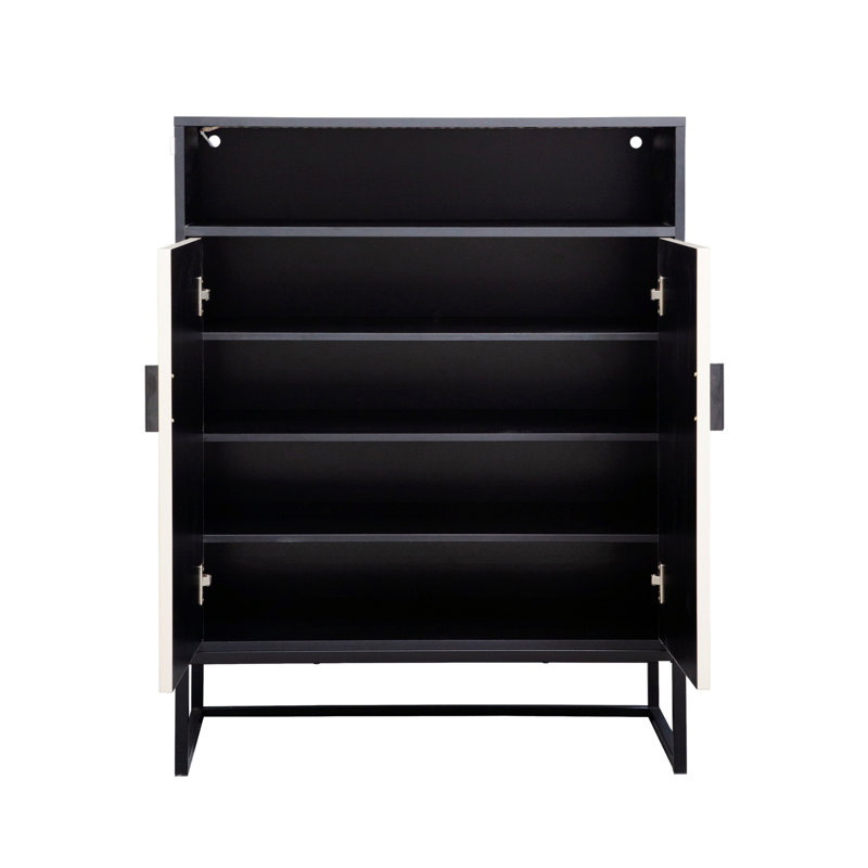 Range-chaussures, armoire à chaussures en bois avec portes, range-chaussures avec tablettes ouvertes pour le vestibule, salon, range-chaussures pour la maison