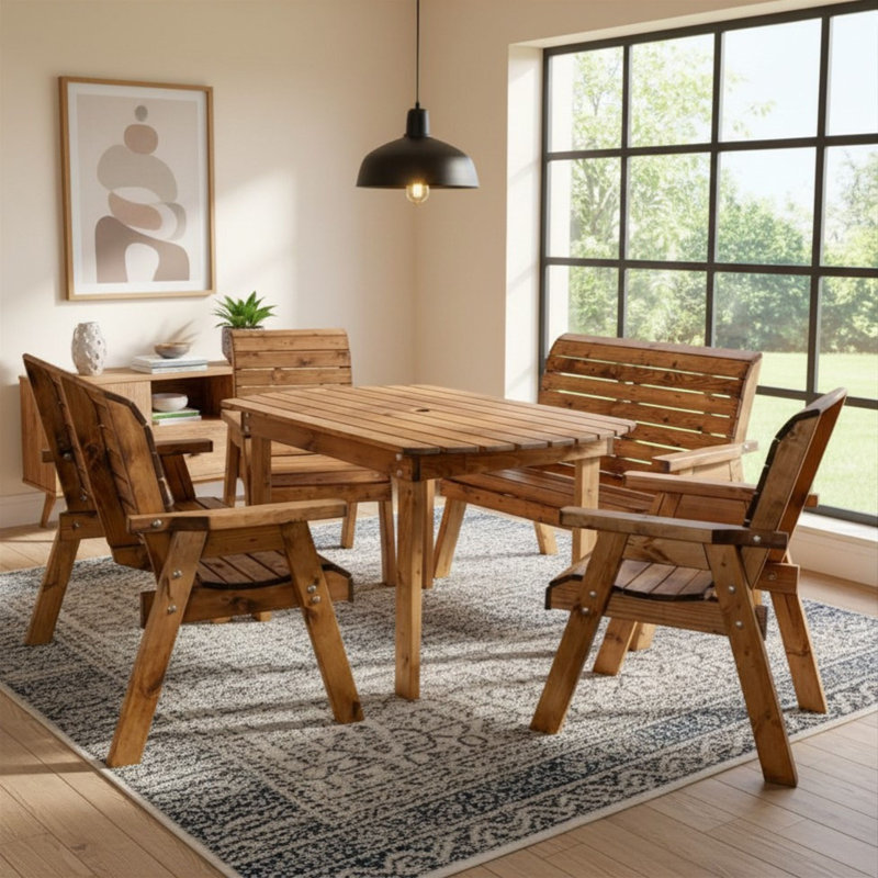 Handmade 6 Seater Rustic Wooden Indoor Dining Table, Bench & Chair Set