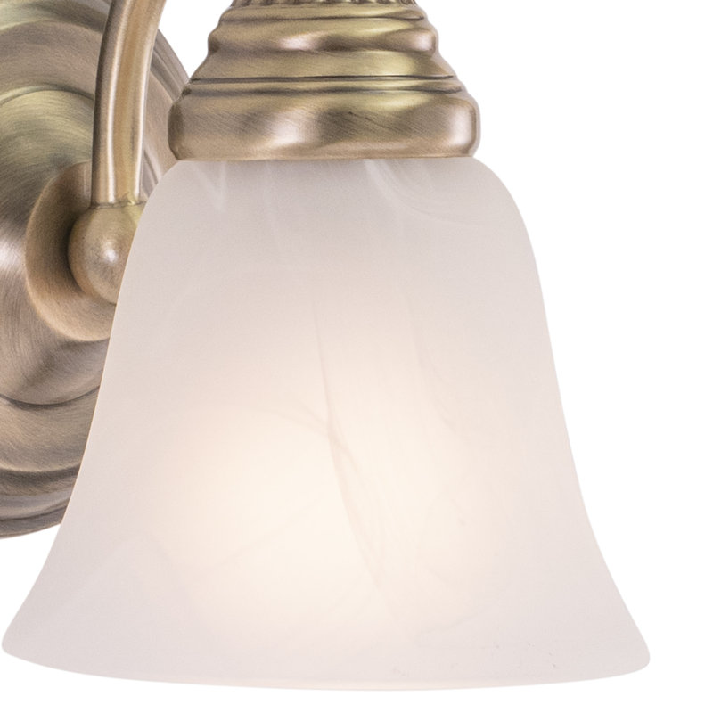 Moyer 1-Light 5.25 inch Wide Antique Brass Gold Traditional Bathroom Vanity Lighting Fixture, White Alabaster Glass Shade, Dimmable, LED Compatible, Wall Mounted Steel Sconce