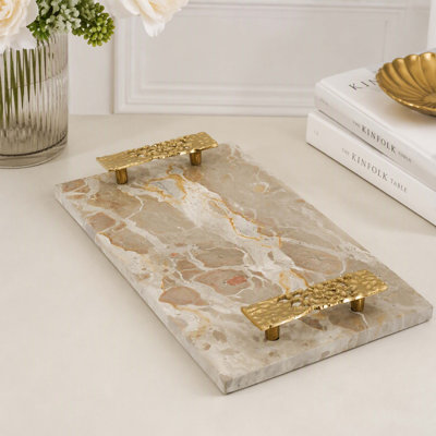 Luxury Marble Decorative Tray with Polished Gold Handles