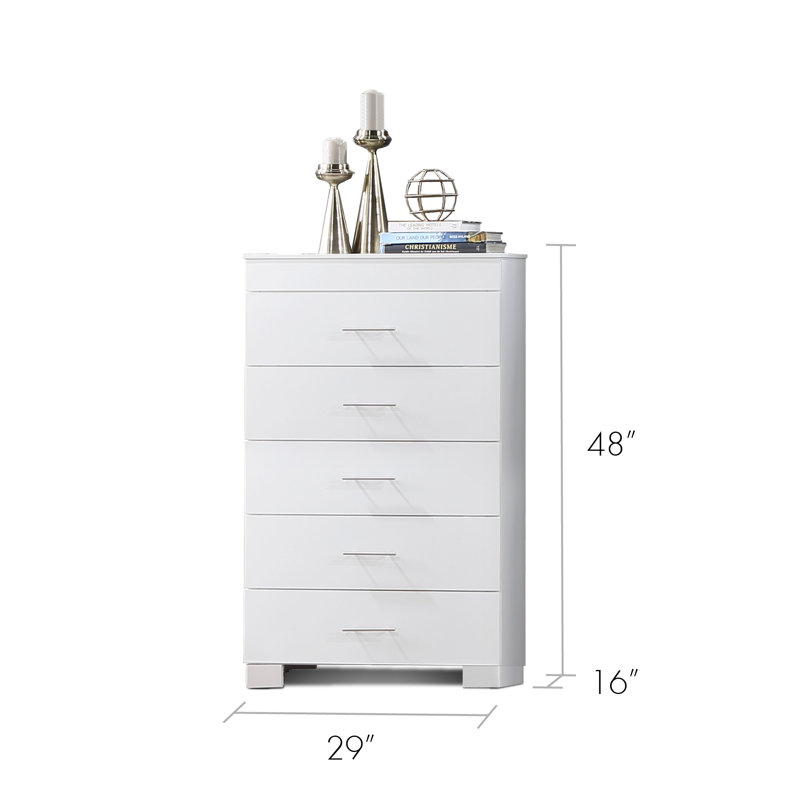 Commode 5 tiroirs Anglina, Blanc