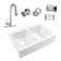 Parker Fireclay 34" Double Bowl Quick-Fit Farmhouse Apron Front Drop-in Kitchen Sink with Pfirst Faucet Kit