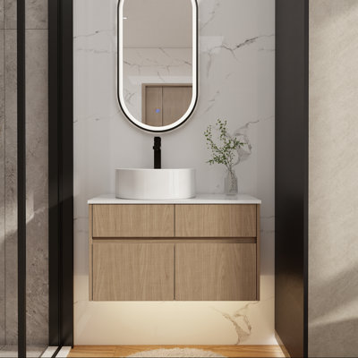 32" Floating Bathroom Vanity with Ceramic Sink and Soft-Close Cabinetry