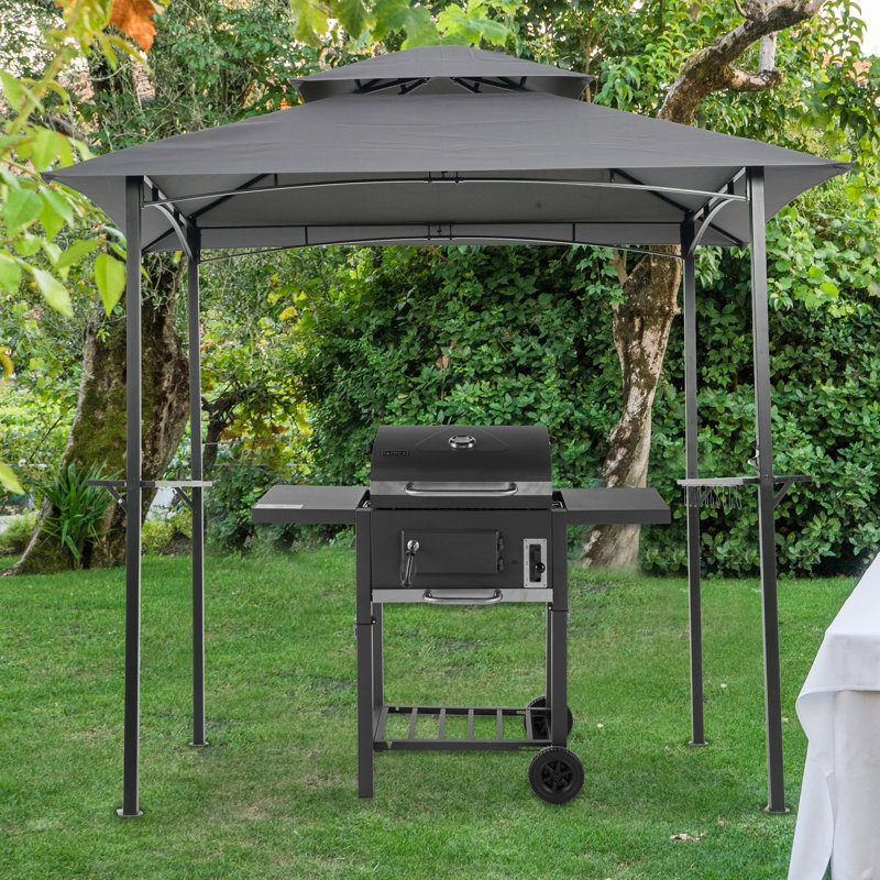 Housse de remplacement pour abri de jardin 8 x 5 pi - Toit de tente à deux niveaux pour barbecue, tissu hydrofuge, toile grise protégée, élégant et facile à assembler pour la fête