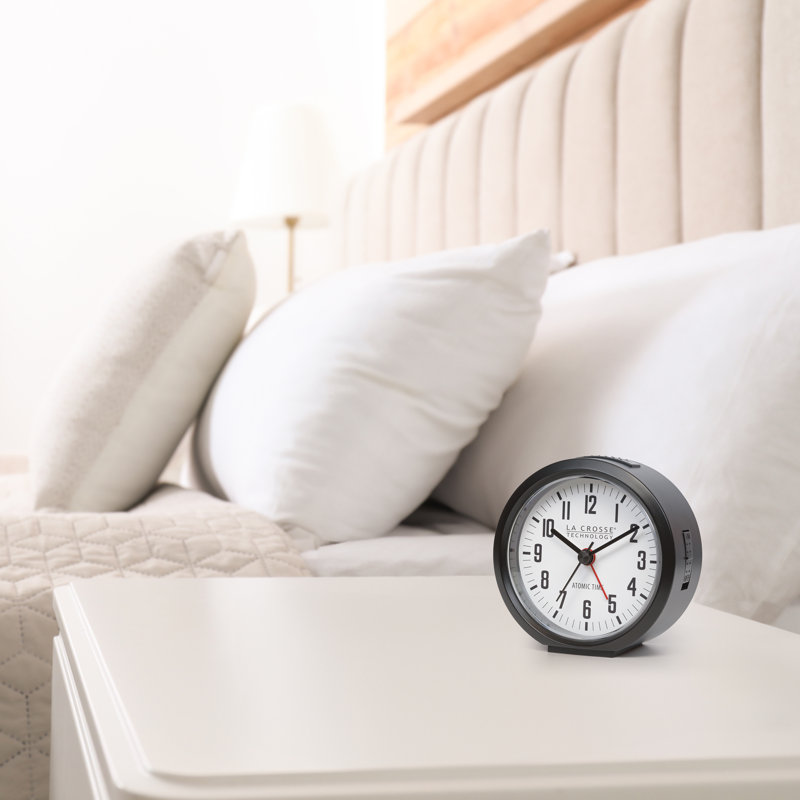 4-Inch Round Black Atomic Analogue Alarm Clock