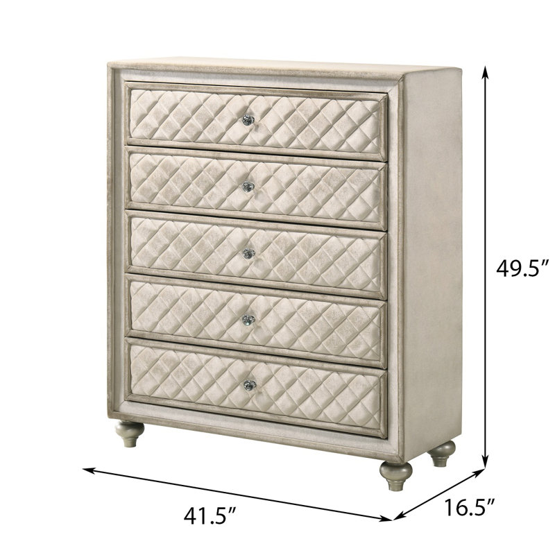 Commode rembourrée 5 tiroirs Joie, velours beige