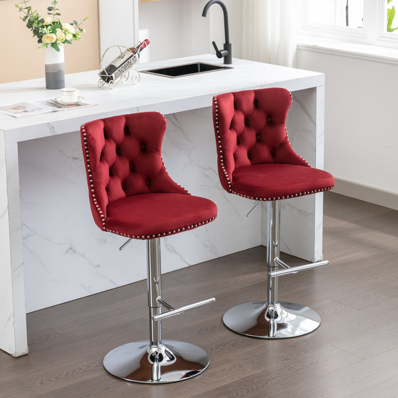 Tabouret pivotant à hauteur réglable Julias, Rouge / chrome
