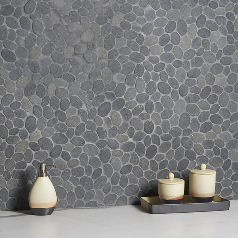 Nature Round Lovina Pebble Mosaic Tile, Lava Black