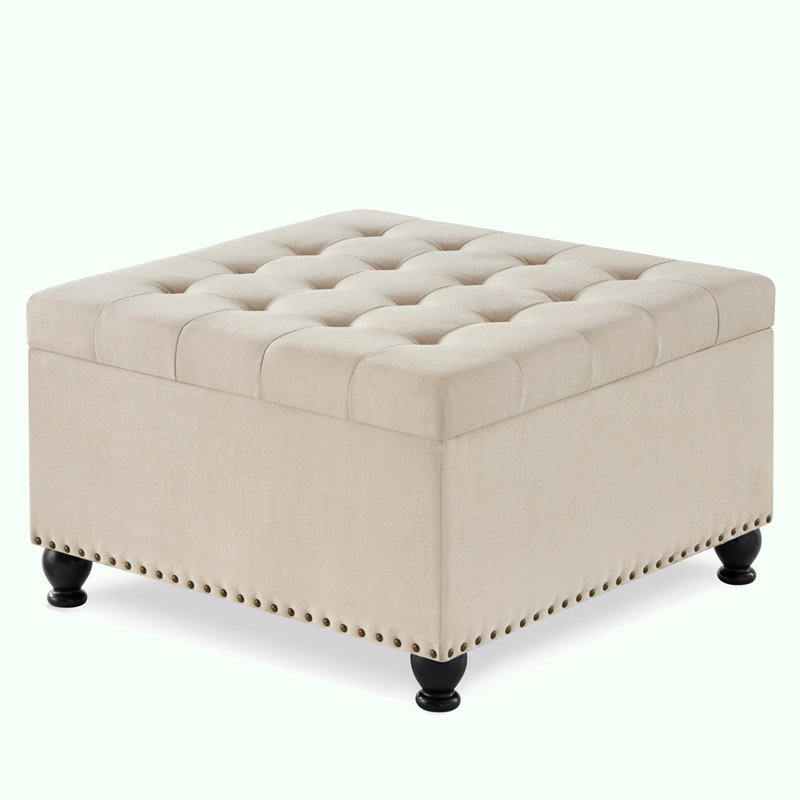 Grand banc repose-pieds carré avec rangement, Beige