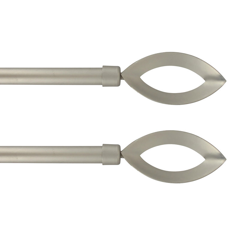 Set of 2 Adjustable Single Curtain Rods with Modern Finials - Silver Matte (50-82 inches), Silver