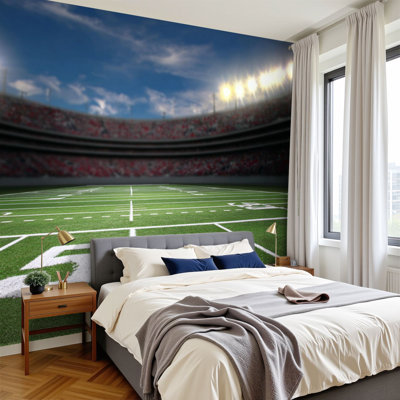 Peel and Stick Wallpaper empty football field football stadium Wall Murals 100"H x 144"W Removable PVC Wall Paper Self-Adhesive Wall Decor for Bedroom Living Room Home Office
