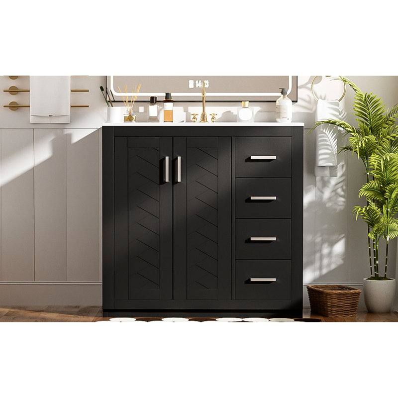 Meuble-lavabo de 36 po avec lavabo en céramique de style moderne: tiroirs fonctionnels, style élégant, rangement pratique