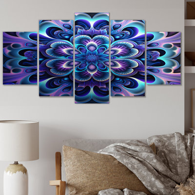 Celestial Mandala In Mysterious Purple & Blue II - Boho Mandala Canvas Art Print - 5 Panels