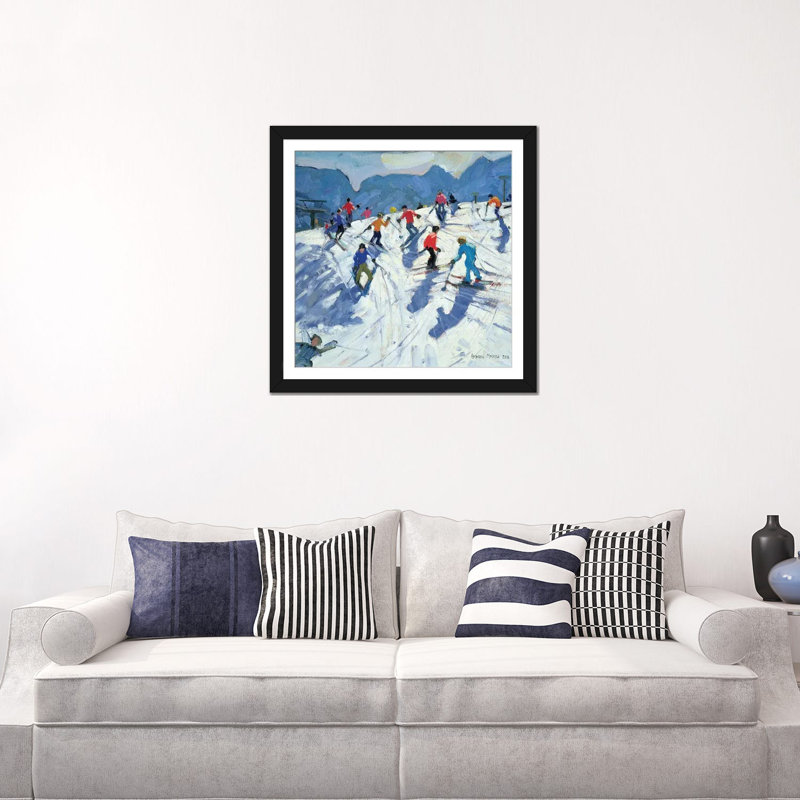 «Busy Ski Slope, Lofer», reproduction sur toile, H 24 po x l 24 po x P 1 po, Papier d'art encadré noir, Blanc
