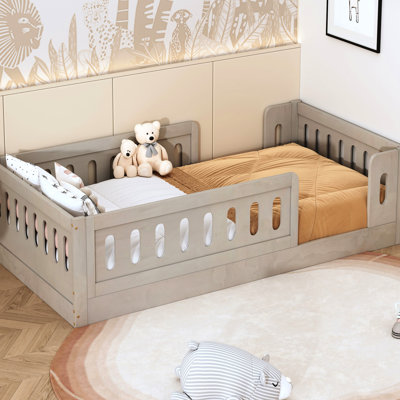 Lit plateforme simple Guardrail - Texture bois naturel avec pin massif et fabrication