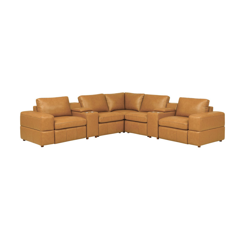 Canapé modulaire en cuir de première qualité avec accoudoirs assortis et deux sièges inclinables, Ginger