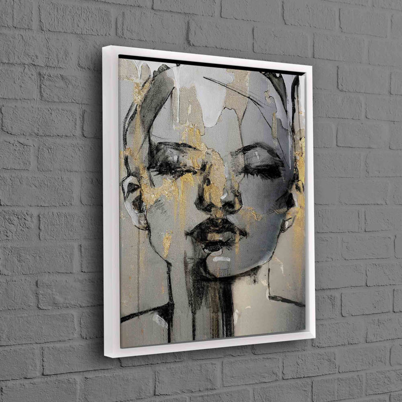 Modern Wall Art Featuring Abstract Woman Face Print on Canvas for Living Room Decor, Framed Print without Mat, White