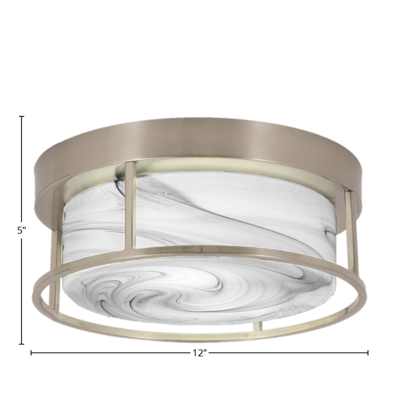 12" Flush Mount, 2-Bulbs, Shown In Brushed Nickel Finish With Onyx Swirl Glass