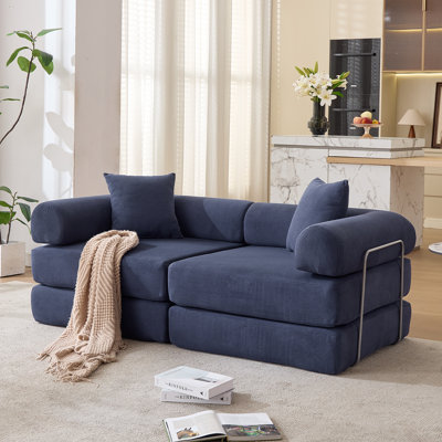 Modular Convertible Sofa Bed for Small Spaces, No Assembly Required, Corduroy Fabric, Fixed-Shape Frame & Removable Armrests