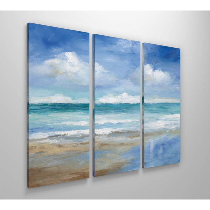 «Washy Coast II», reproduction de 3 pièces sur toile, H 40 po x l 60 po x P 1,5 po