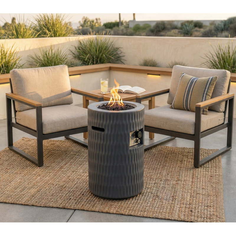 Aeryona 26" Cylindrical Concrete Propane Fire Pit Table, Dark Gray