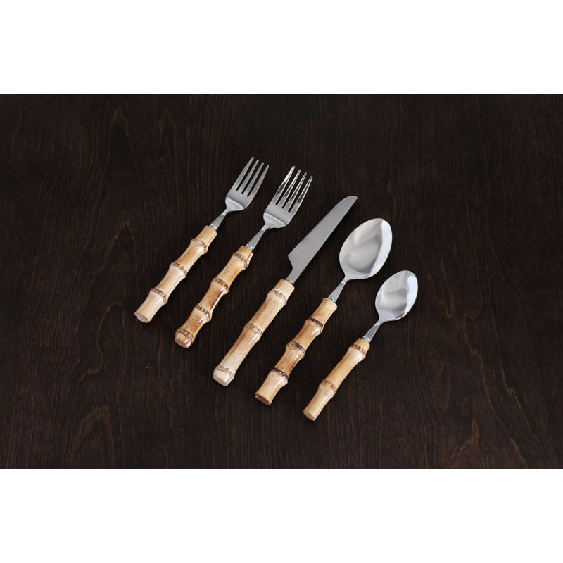 Vida 5 - Piece Flatware Set - Service for 1, Silver/Natural