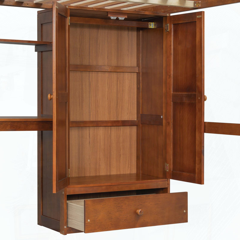 Lit mezzanine double avec bureau en L, garde-robe et escalier de rangement
