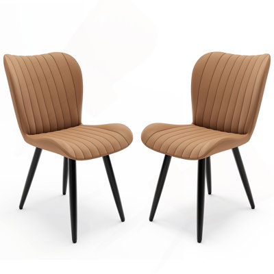 Ensemble de 2 chaises de salle à manger modernes en polyuréthane sans accoudoirs avec coussins épais et pieds en métal
