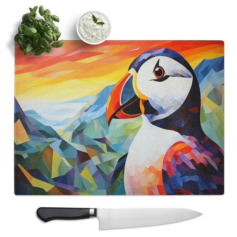 Puffin Cubism  Glass Chopping Board
