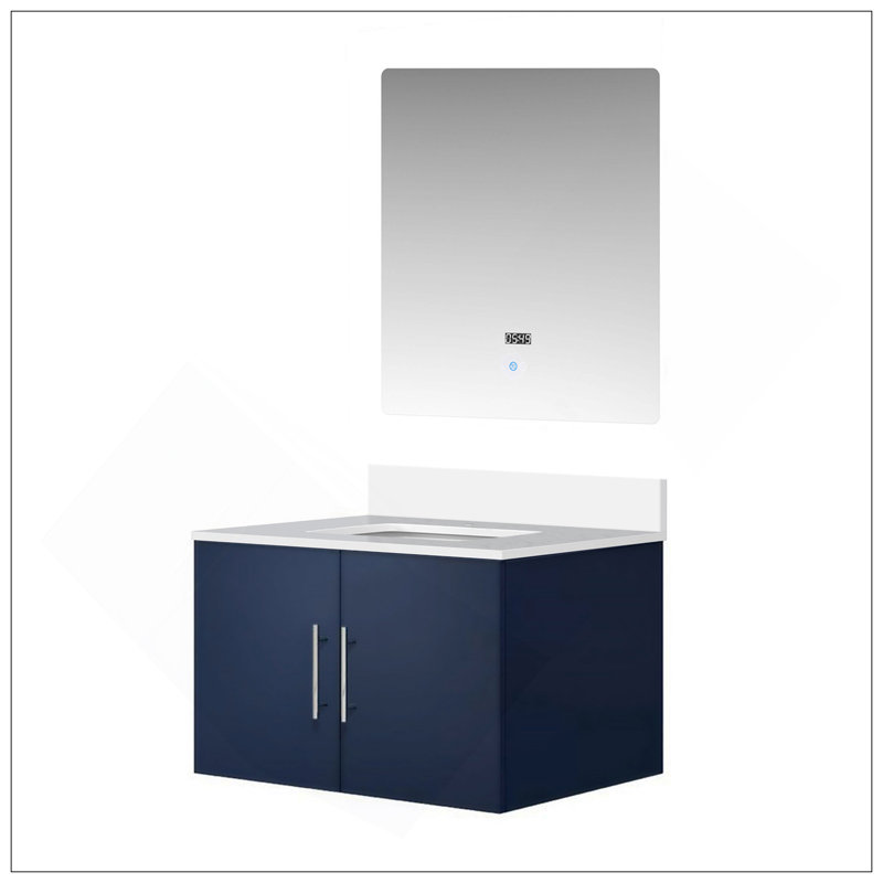 Meuble-lavabo de salle de bain 30 po X P 22 po D, plateau en quartz blanc et Miroir à DEL, Marine