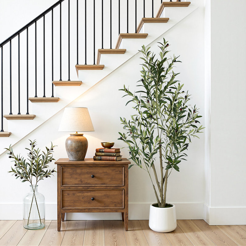 Faux olivier avec pot pour plante d'intérieur ou d'extérieur, 59" x 8"