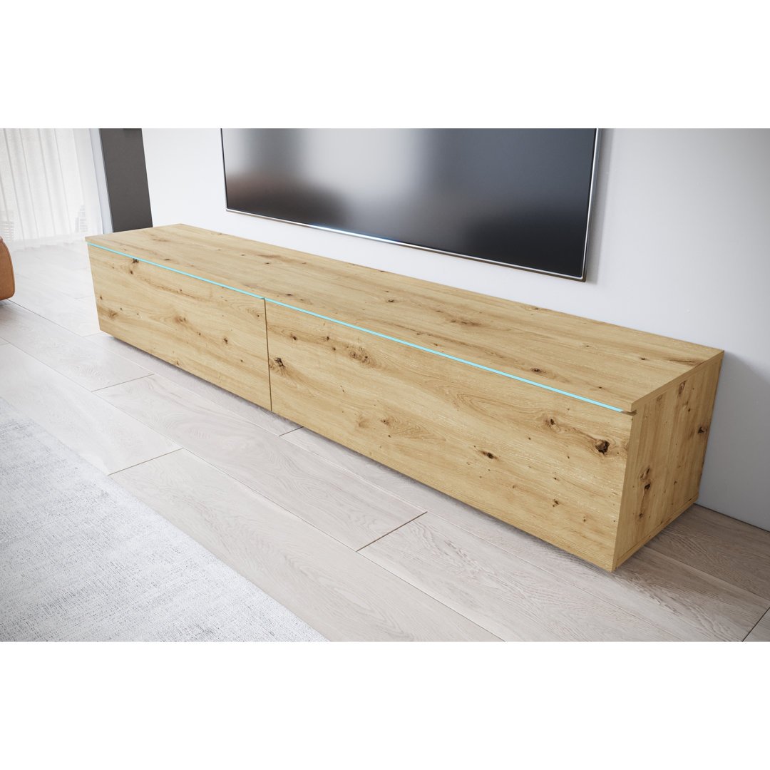 Minio, TV-Schrank, TV-Lowboard "DONNA" mit LED-Beleuchtung, 180cm, stehend, hängend, Aristan Eiche Farbe