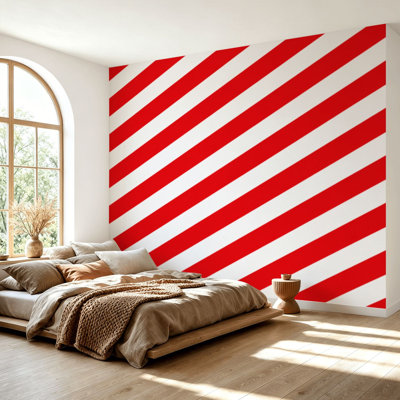 Wall Mural Peel and Stick Wallpaper Candy cane Christmas peppermint diagonal stripes print seamless Self-Adhesive Removable Contact Paper Wall Decor for Living Room Bedroom 69"H x 96"W