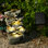 Fontaine solaire à eau pour jardin extérieur, cascade de pierre de 19,3 pouces à 5 niveaux avec fontaines extérieures avec lumière, panneau solaire à pompe pour patio, terrasse, porche, décoration de cour arrière