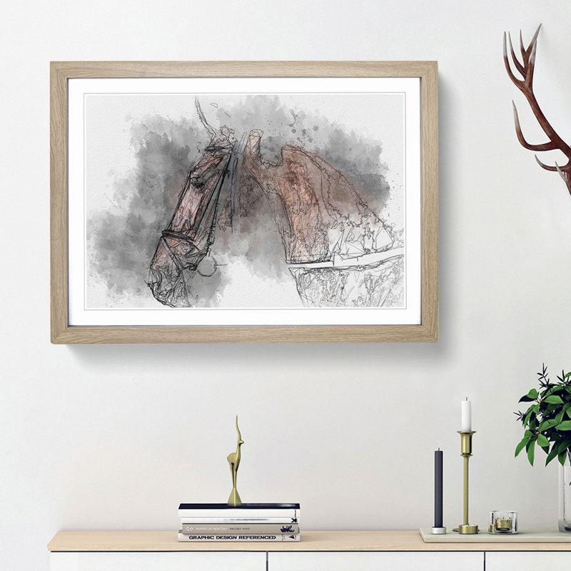 Horse Portrait in Abstract - Picture Frame Graphic Art Print, 36cm H x 48cm W x 2cm D, Oak Framed