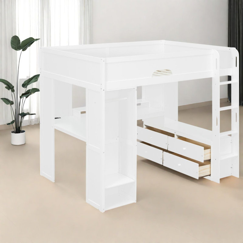 Lits multifonctionnels avec rangement, loft moderne en bois aggloméré moderne pour la maison, Blanc