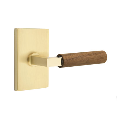 Ensemble de faux levier Emtek Select avec rosette rectangulaire moderne et tige carrée en L, poignée en noyer foncé